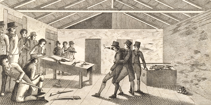 Illustrazione monocromatica dell'arresto dei cospiratori contro il prime ministro inglese nel 1820.