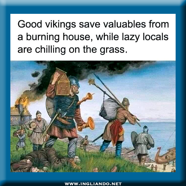 Vignetta spiritosa sulla bontà dei razziatori vichinghi.