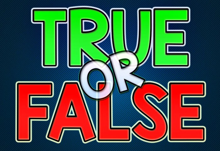Una grafica moderna e colorata con la scritta “true or false”.